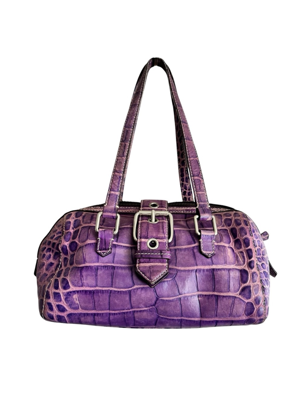 Vintage Dooney & Bourke Purple Croc-Embossed Shoulder Bag with Buckle